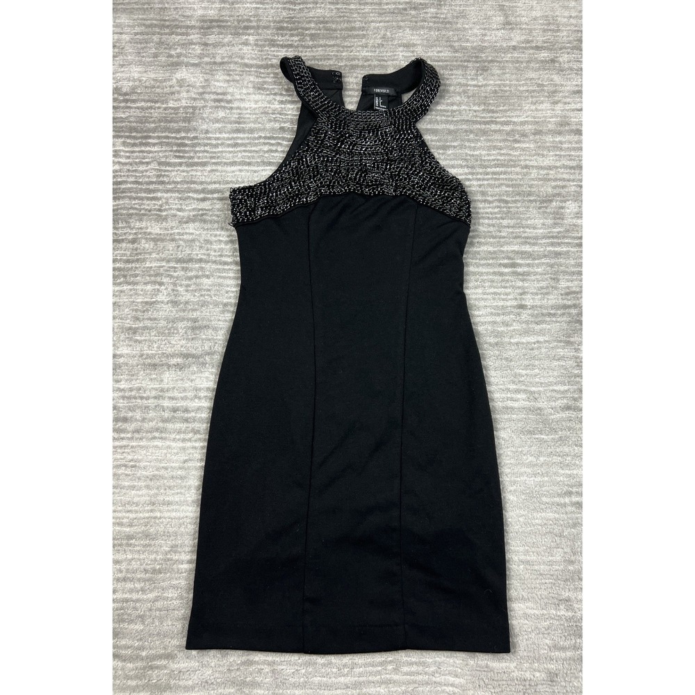 Forever 21 Dress Juniors Small Black Chain‎ Neckline Sleeveless Pencil Casual
